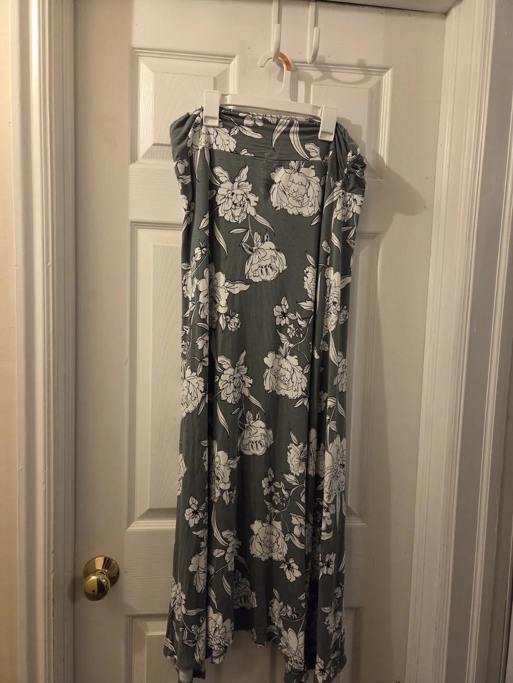 Floral Maxi Skirt - Green with White/ Navy Bloom Print